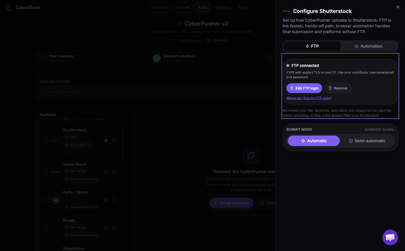 The Platform Settings panel on the Automation tab, sliding in from the right.